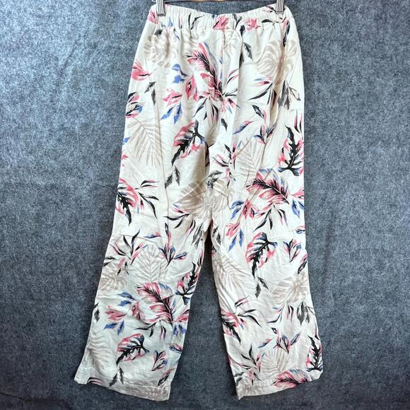Briggs New York Pants Womens Small Beige Tropical Linen Blend Wide Leg Pull On - Picture 2 of 9